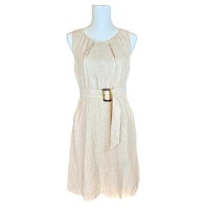 NWOT Tahari 100% Linen Sleeveless Belted Dress with Pockets Size 4